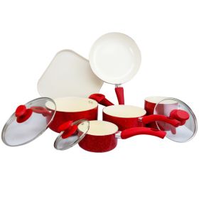 Oster Cocina San Jacinto Aluminum Cookware Set in Red Speckled Finish, Set of 9