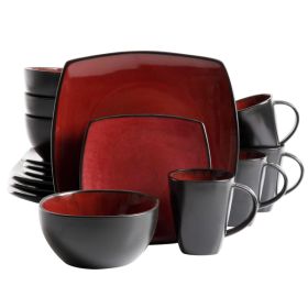 Gibson Elite Soho Lounge Square 16-Piece Dinnerware Set,  Red